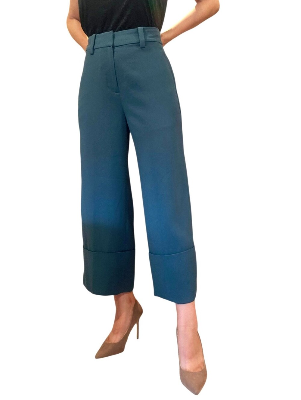 NEW J. Crew Cropped wide-leg pant in 365 crepe Sz.4 Teal Green AB659 HO19